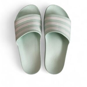 Mint green Adidas slides